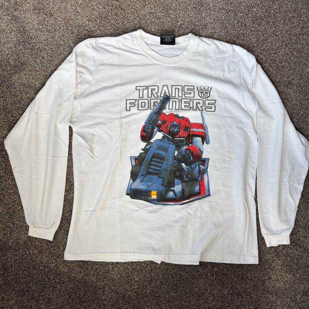 Vintage 2007 Transformers Long Sleeve T Shirt Optimus Prime G1 White Graphic Tee